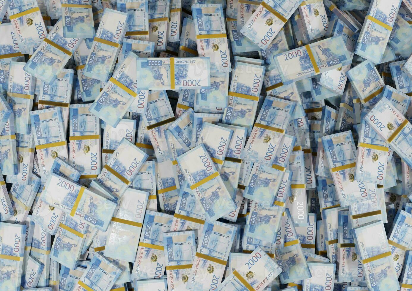impilare contanti russi o banconote di rubli russi sparsi su uno sfondo bianco isolato il concetto di economico, finanza, sfondo, notizie, social media e consistenza del denaro rendering 3d foto