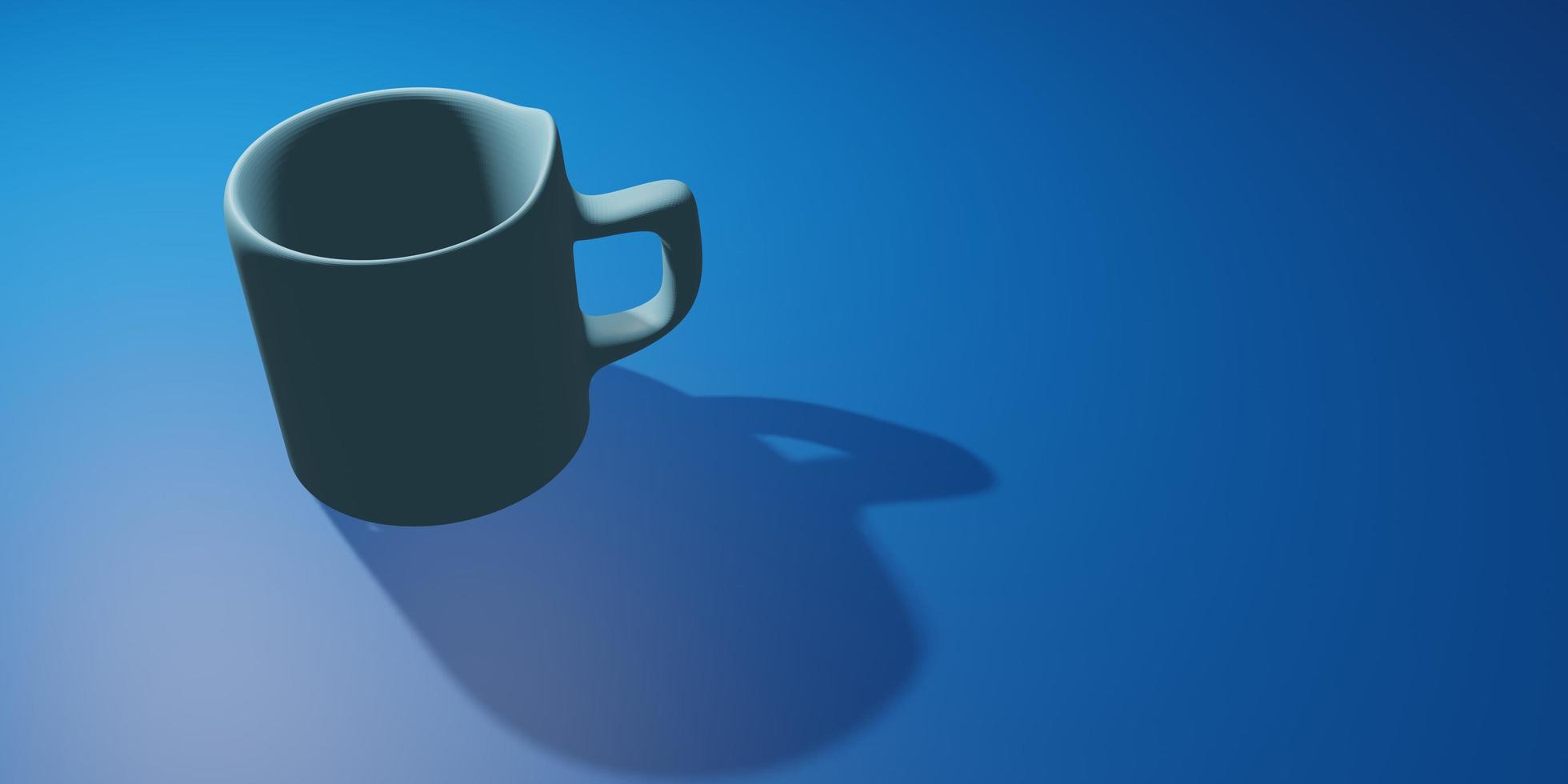 Rendering 3D di una tazza isolata su sfondo blu foto