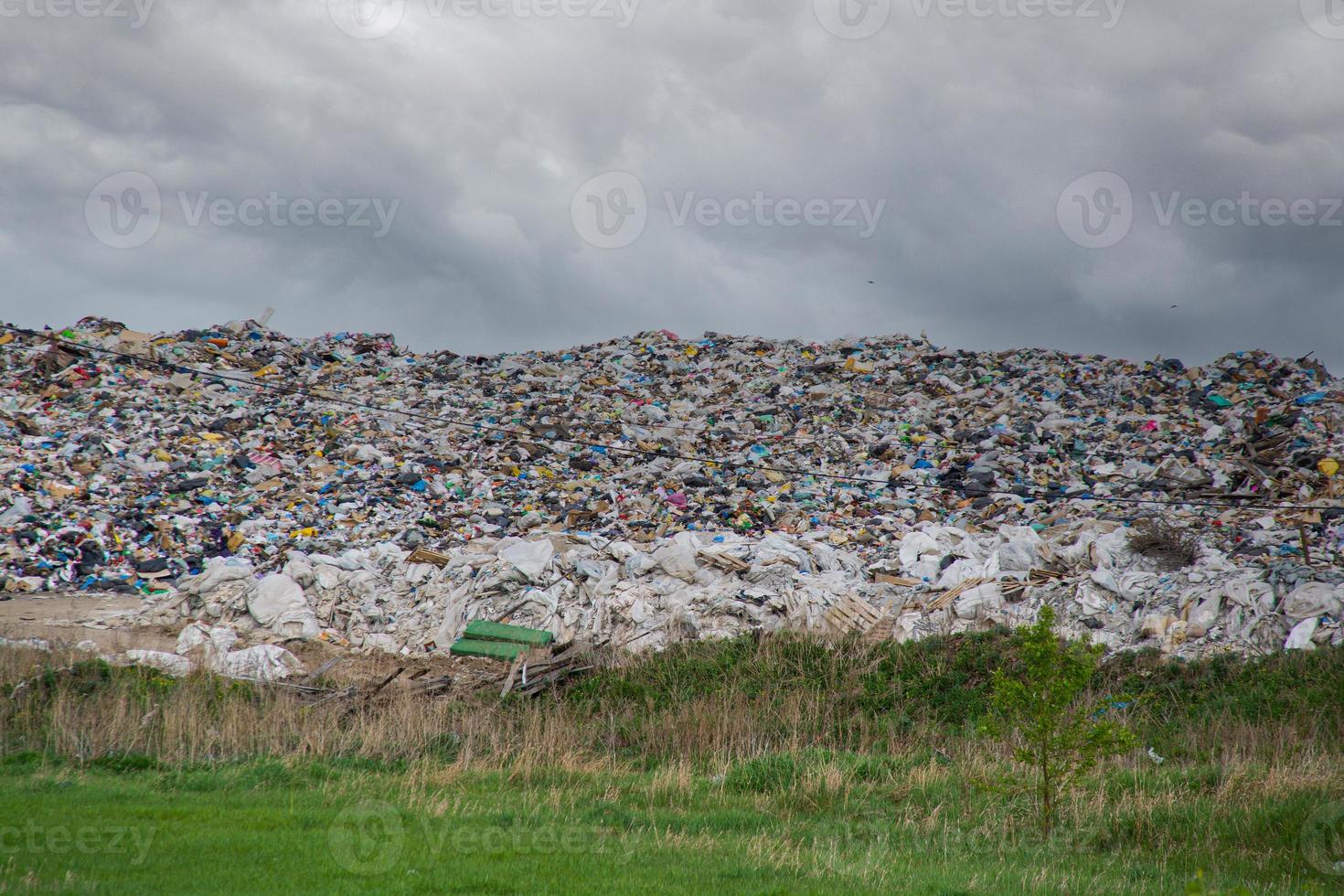 discarica di rifiuti domestici in natura. disastro ambientale. foto