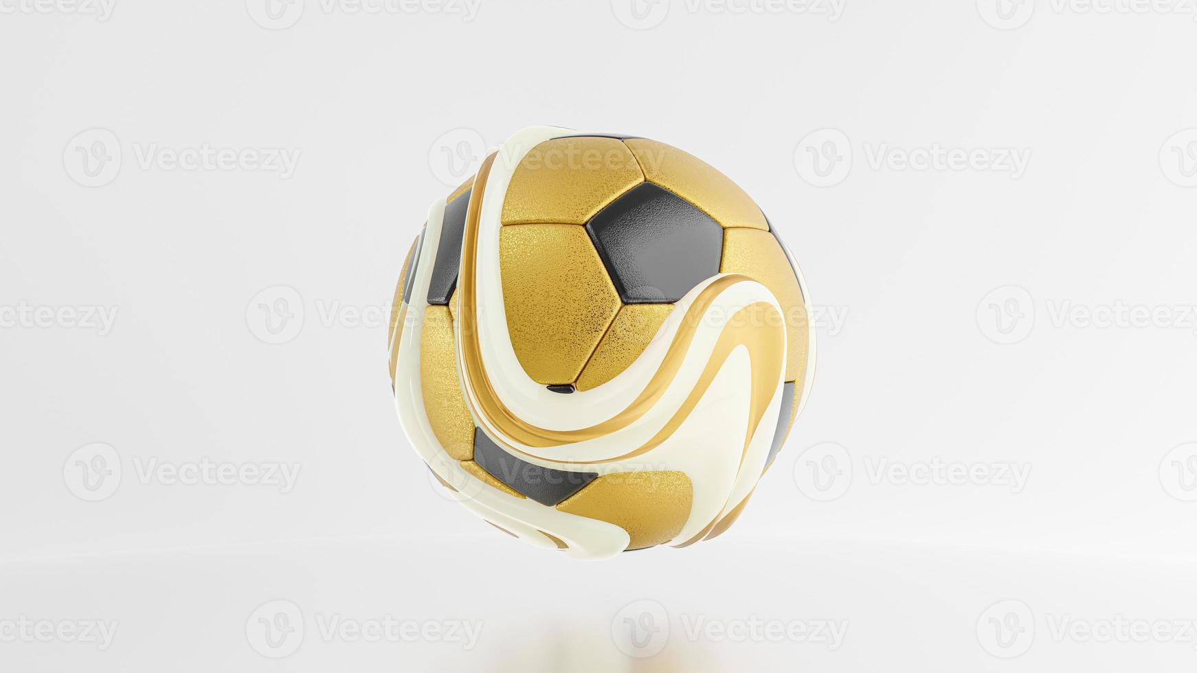 pallone da calcio dorato racchiuso in materiale liquido ondeggiante su sfondo bianco. foto