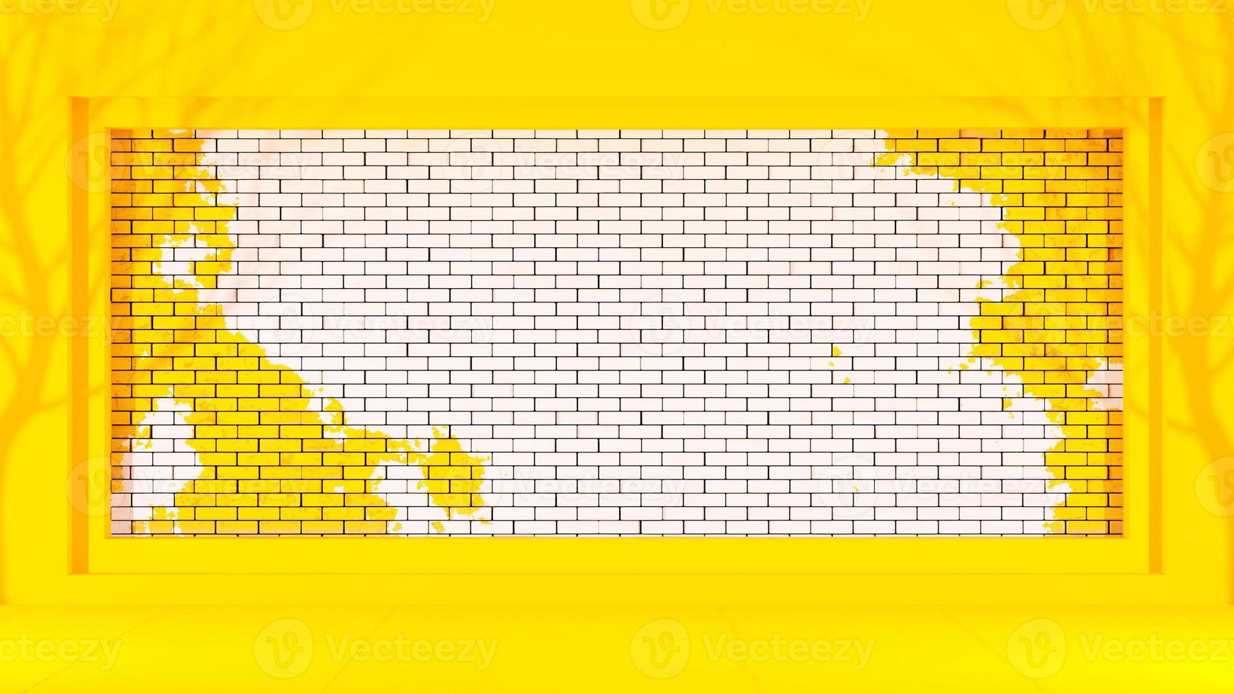 muro di mattoni giallo e bianco nella cornice e nell'ombra dell'albero. foto