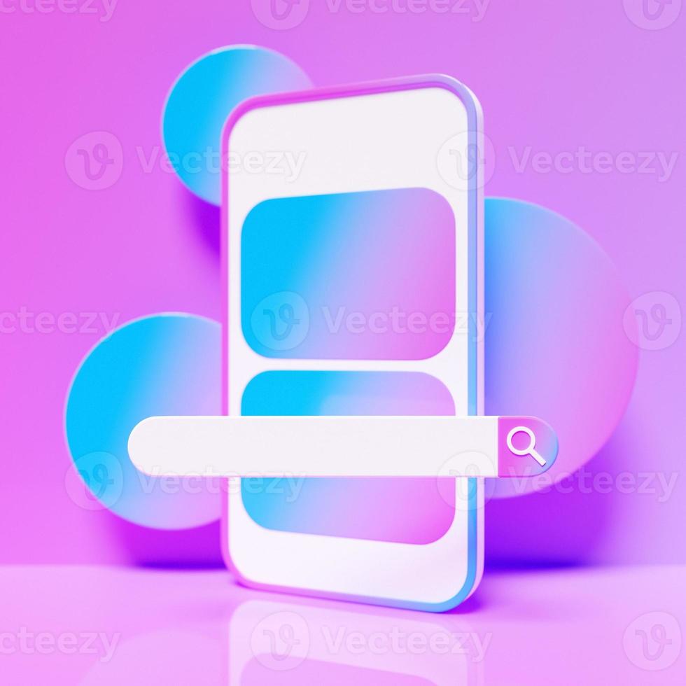 Illustrazione colorata 3d di uno smartphone moderno con una barra di ricerca delle informazioni foto