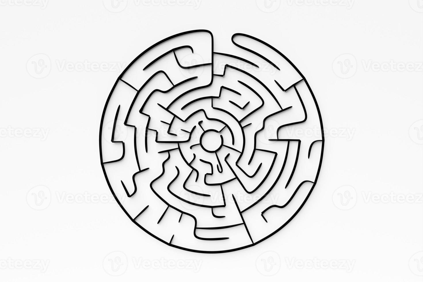 3d illustrazione di un corridoio circolare nero - puzzle. Labirinto 3d con pareti volumetriche. fuga nel dungeon o design del livello di puzzle. foto