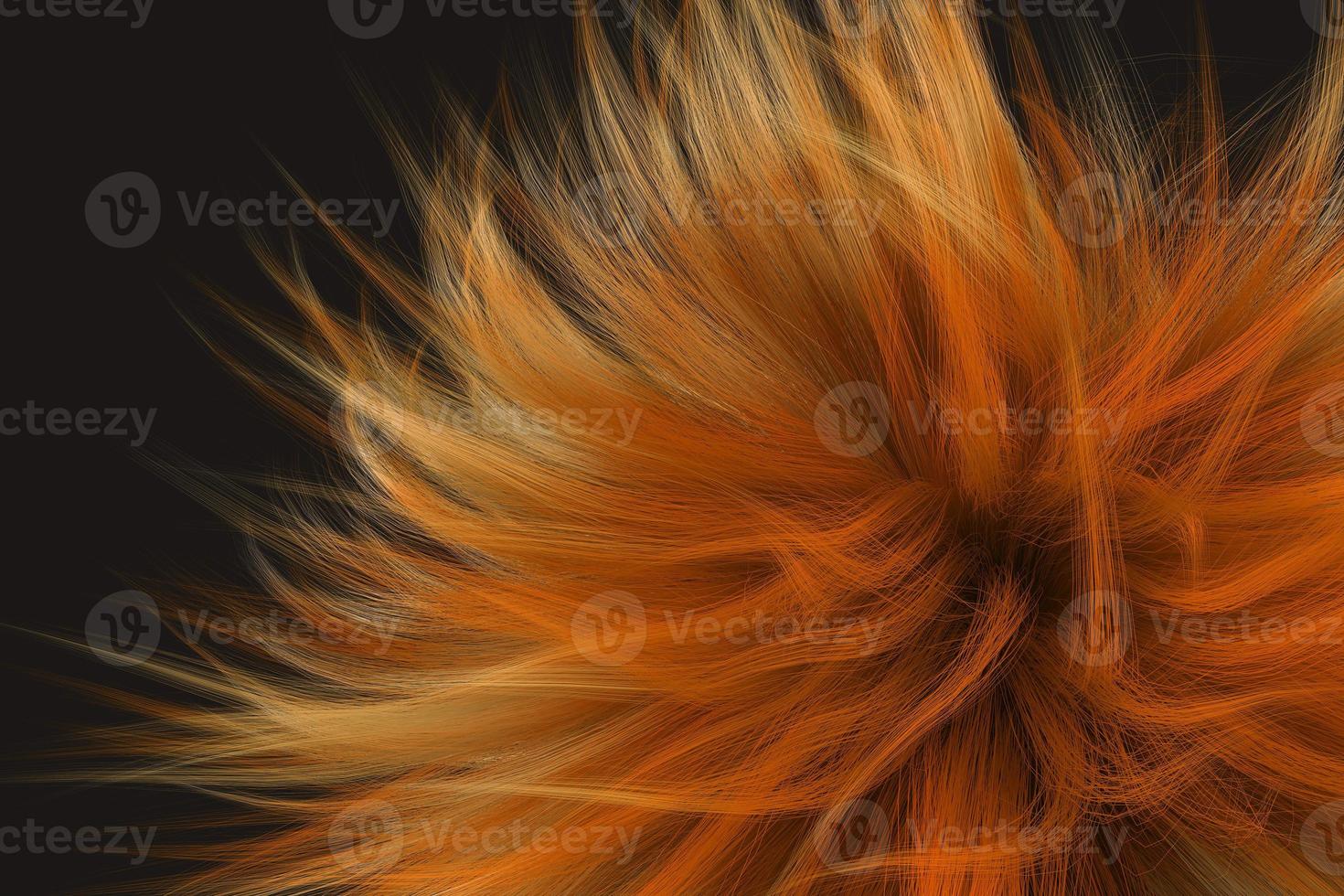 struttura dei capelli rossi su sfondo nero. illustrazione dei capelli ricci rendering 3d foto