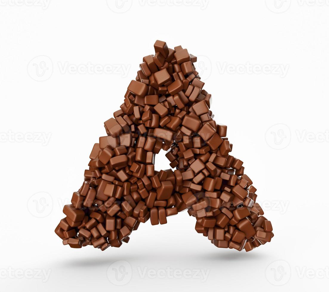 lettera a fatta di fagioli ricoperti di cioccolato caramelle al cioccolato alfabeto lettera a illustrazione 3d foto