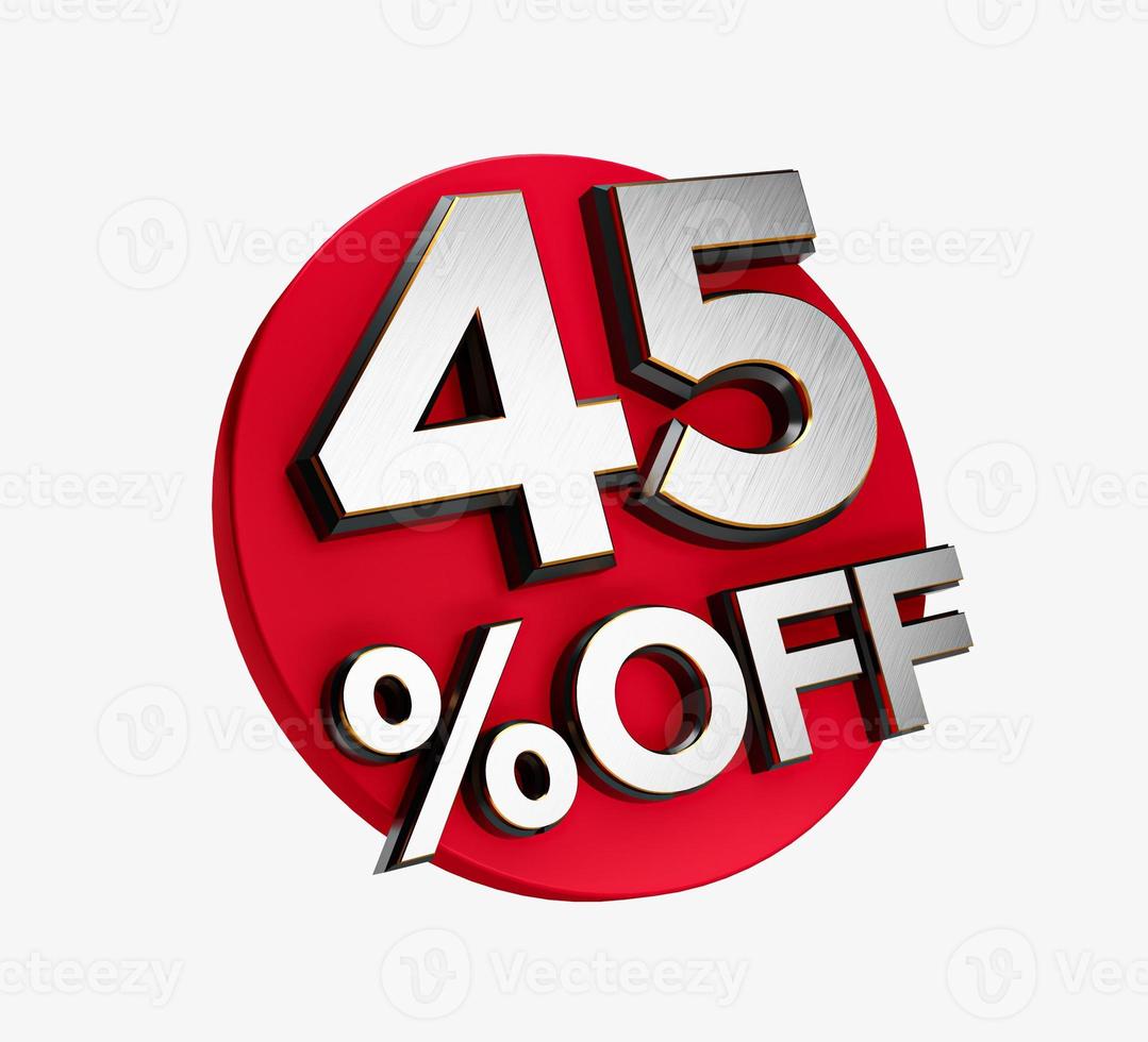 45 per cento di sconto segno 3d su bianco offerta speciale 45 sconto tag flash, vendita fino al quarantacinque per cento di sconto, grande offerta, vendita, offerta etichetta, adesivo, banner, pubblicità, offerta icona lampeggiatore illustrazione 3d foto