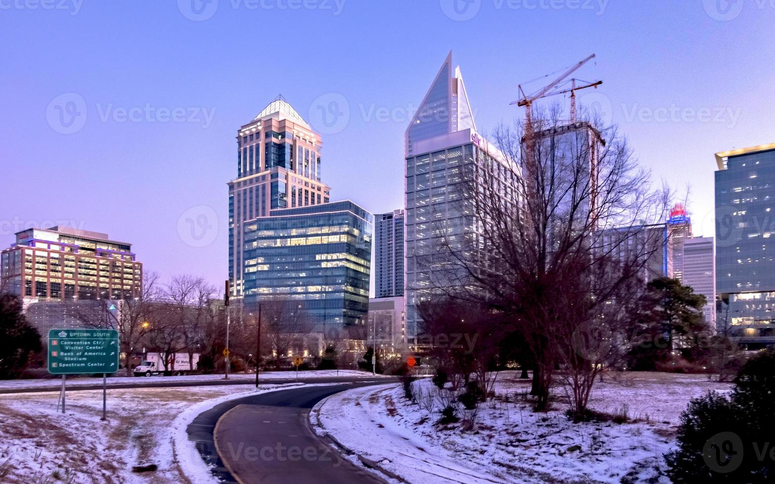 Charlotte North Carolina skyline della città dopo la tempesta invernale foto