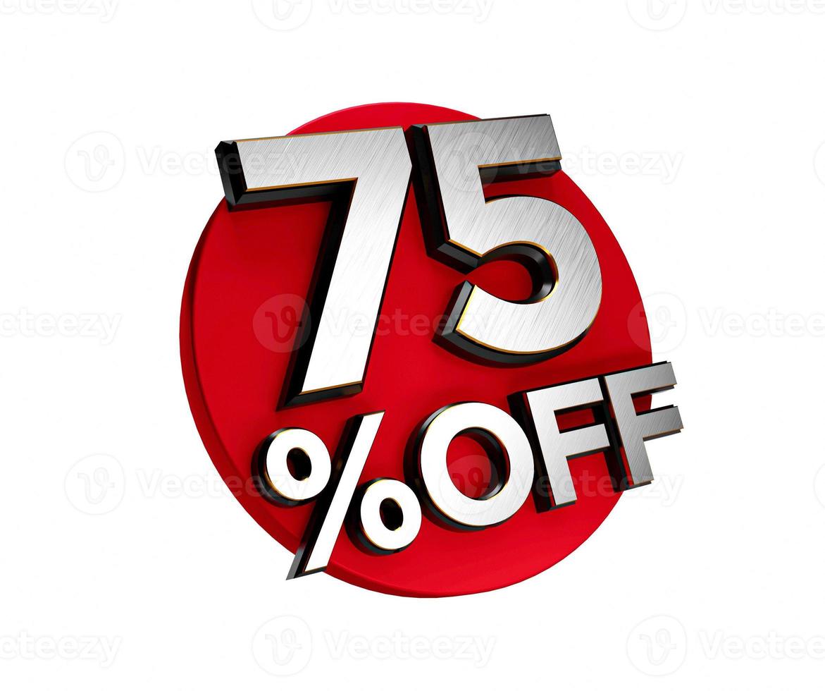 75 percento di sconto 3d segno su bianco offerta speciale 75 sconto tag lampeggiatore, vendita fino al settantacinque percento, grande vendita, etichetta offerta, adesivo, banner, icona illustrazione 3d foto