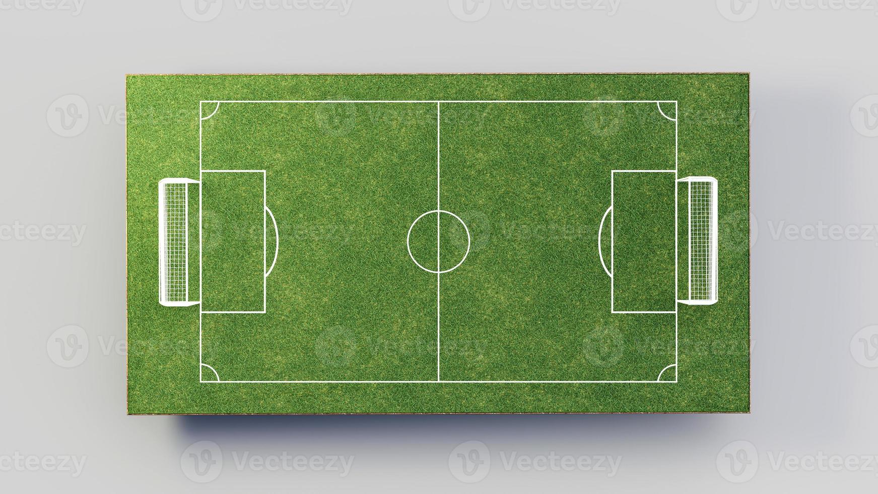 campo da calcio e pallone da calcio, erba verde, sfondo bianco realistico, illustrazione 3d foto