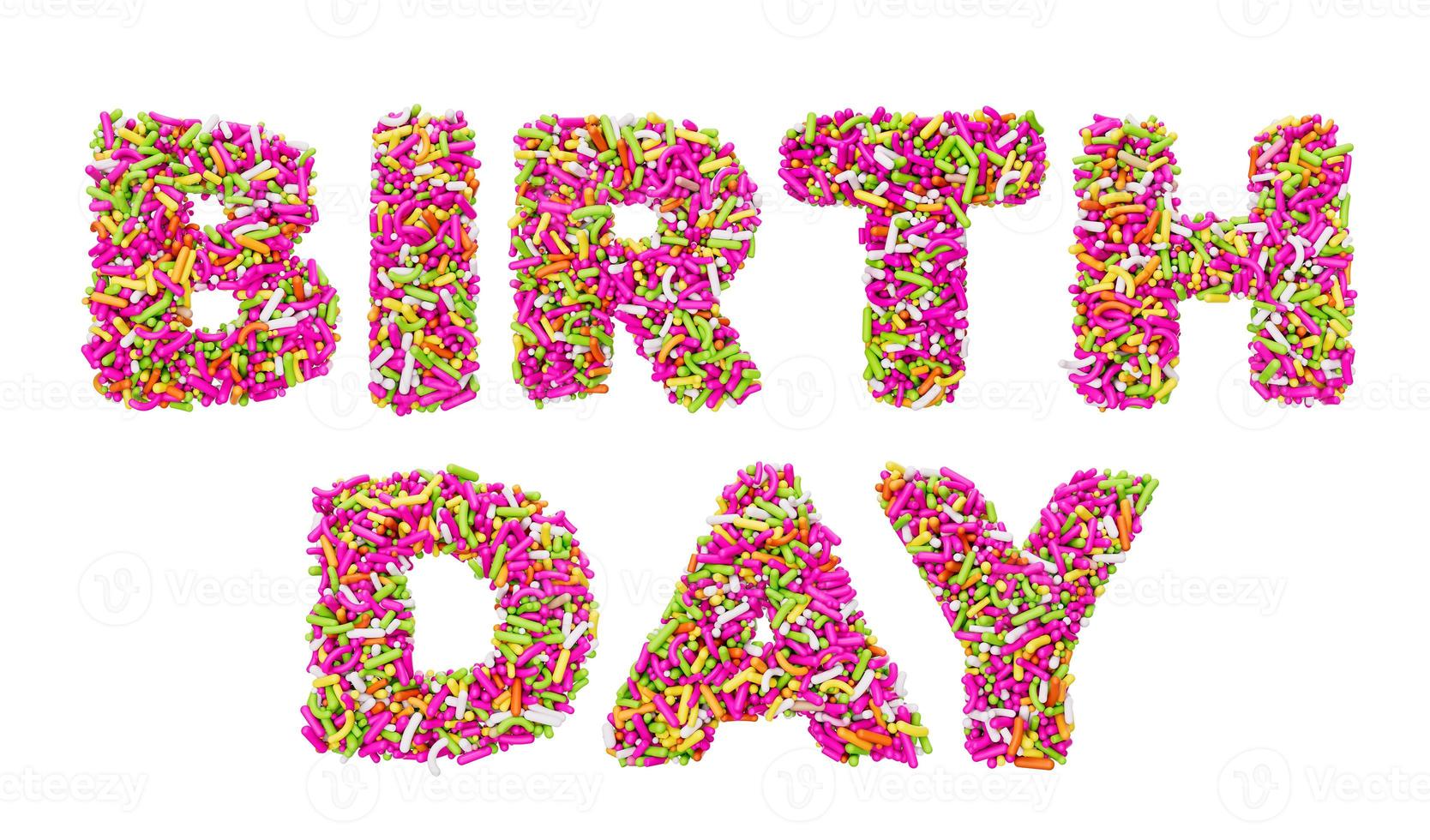 lettere dell'alfabeto di compleanno fatte di spruzzi colorati arcobaleno spruzza illustrazione 3d foto