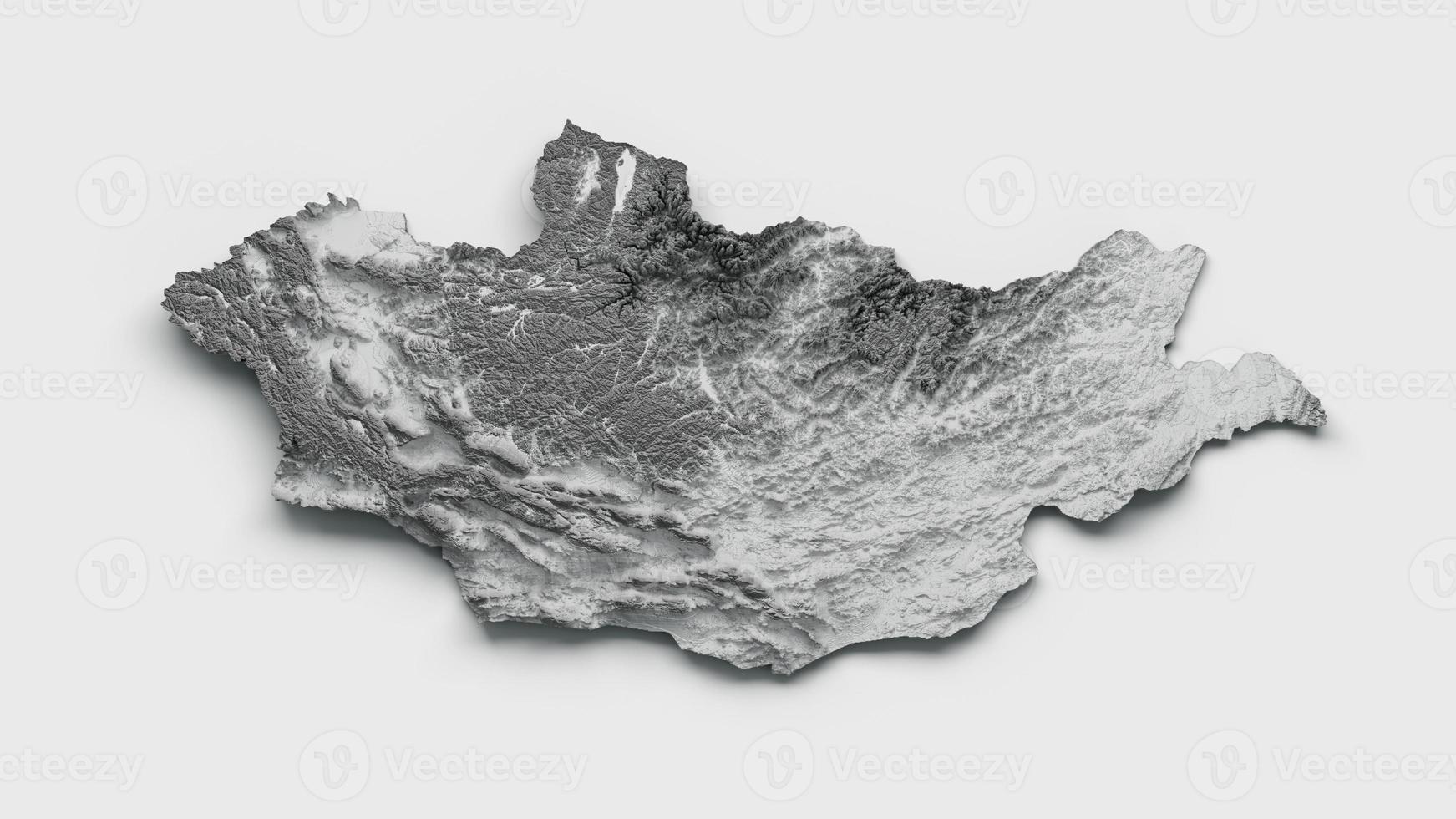 mappa mongolia bandiera mongola colore rilievo ombreggiato mappa altezza su sfondo bianco illustrazione 3d foto