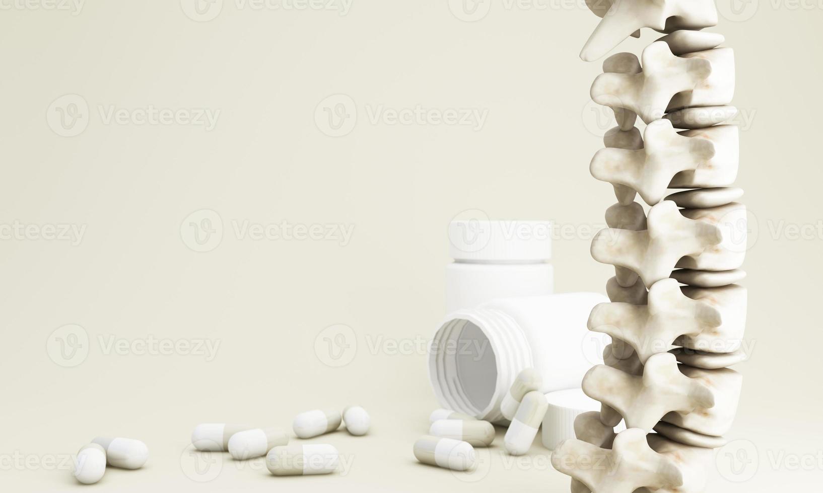 la categoria dei farmaci semplici per la farmacia include bendaggi per ferite, portapillole, stetoscopio e vaccino con molte pillole e capsule. sull'illustrazione di rendering 3d blu foto