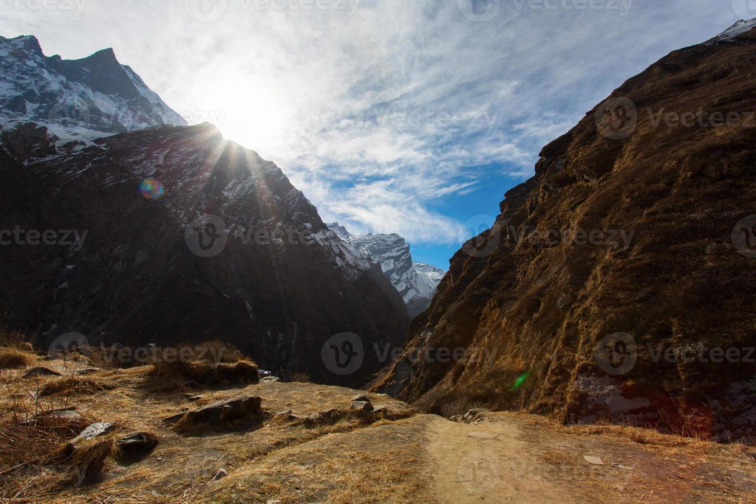 campo base machhapuchhare nelle montagne dell'Himalaya, vicino ad Annapurn foto