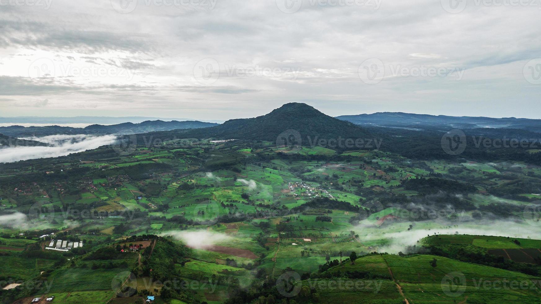 montagne con alberi e nebbia in Thailandia foto