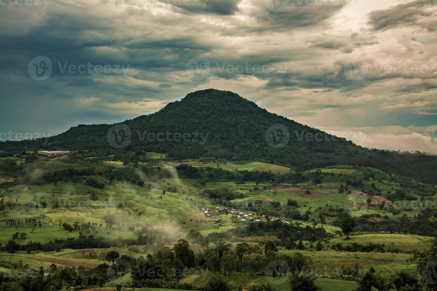 montagne con alberi e nebbia in Thailandia foto