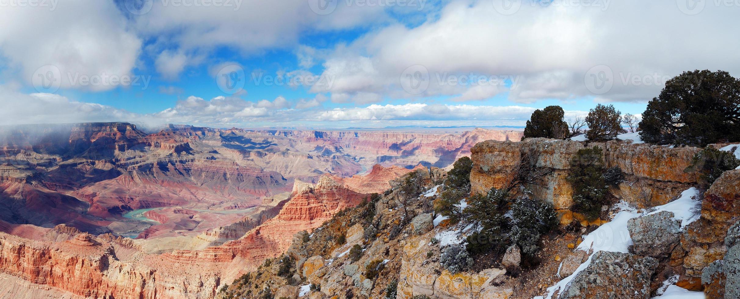 vista panoramica del Grand Canyon in inverno con neve foto