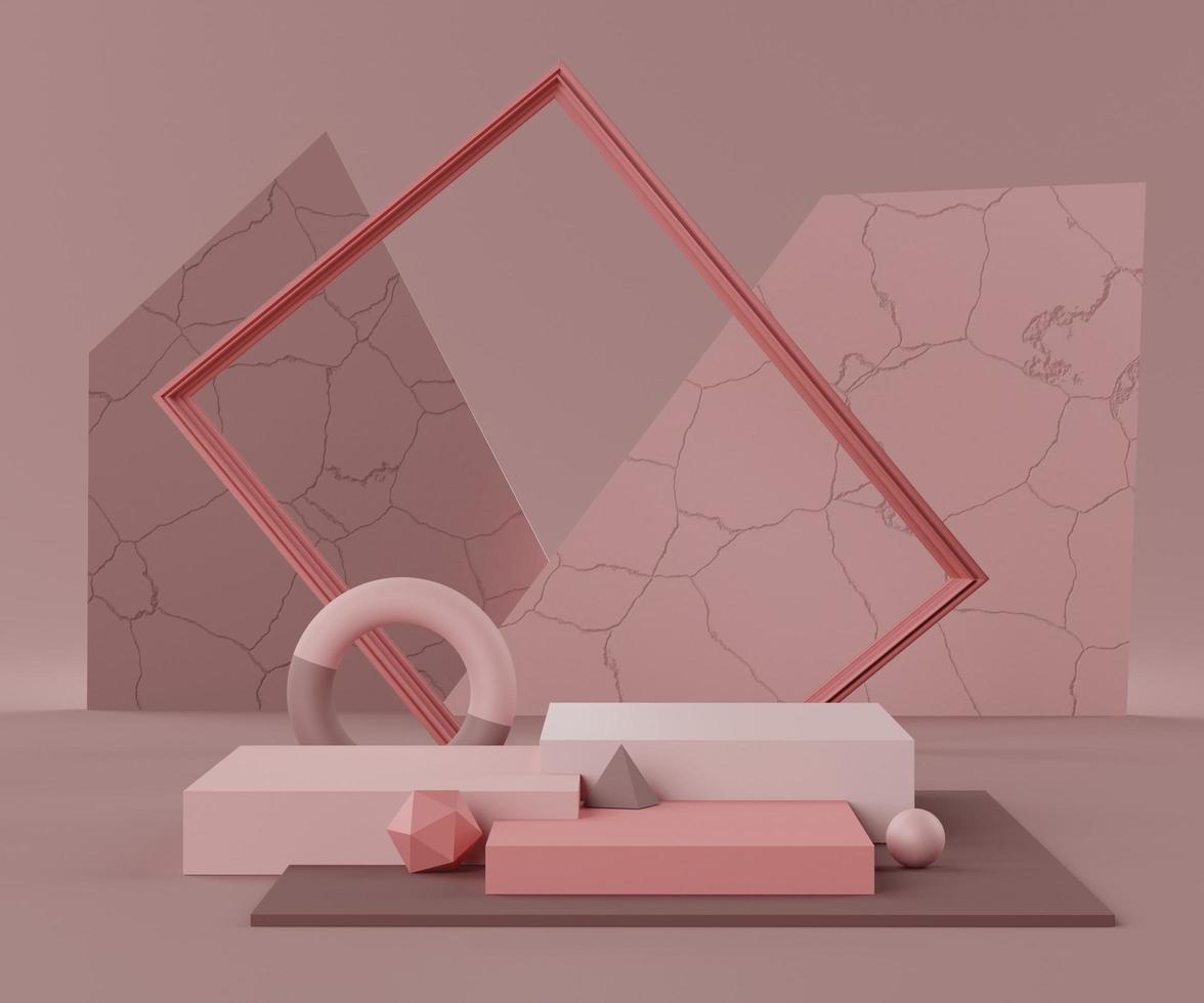 forme geometriche 3d. scena minimale con podio. piattaforme vuote, palco, piedistallo e vetrina per il mock up. spazio vuoto per la visualizzazione del prodotto. sfondo astratto per la pubblicità cosmetica. foto