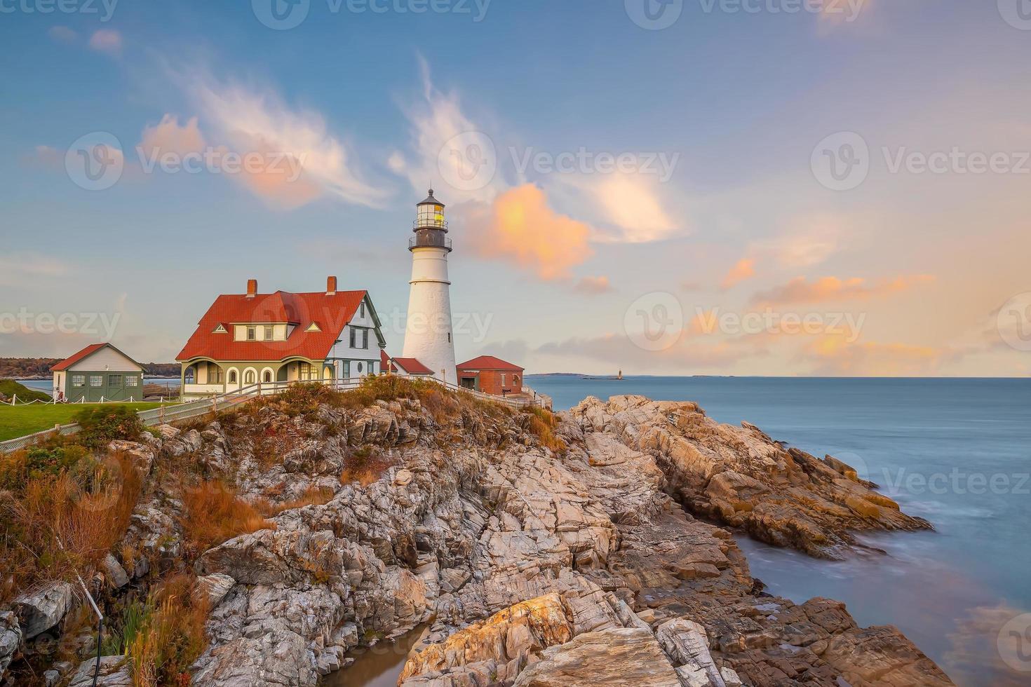 faro di Portland nel Maine al tramonto foto