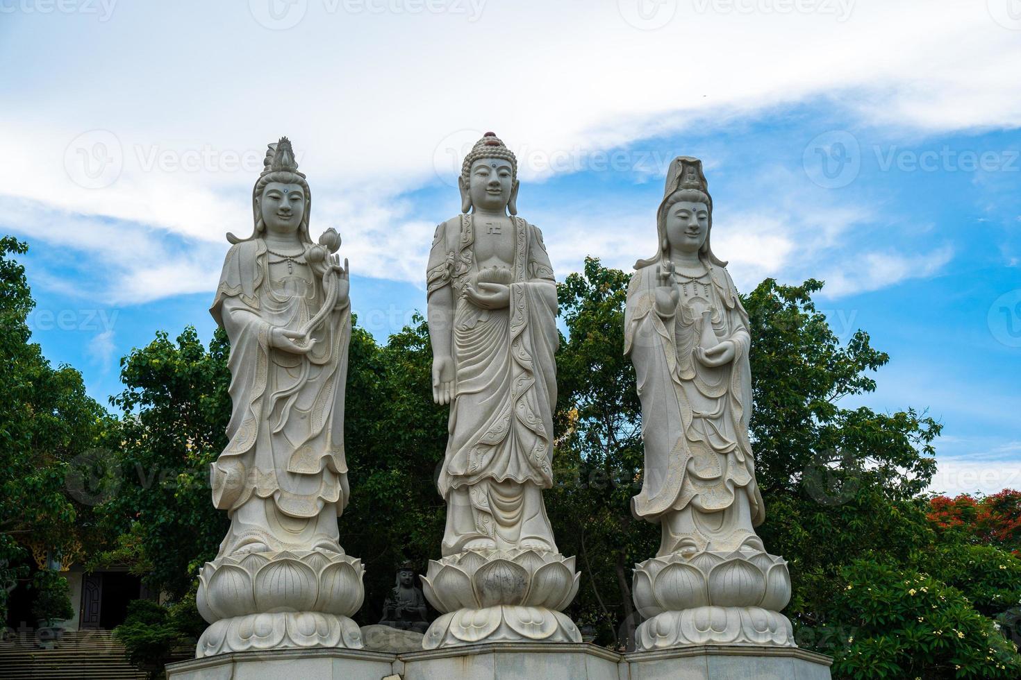 tempio buddista in vietnam, monastero di mot hon linh quang. l'architettura di bellezza porta alla statua del signore buddha, che attira i turisti a visitare spiritualmente nei fine settimana foto