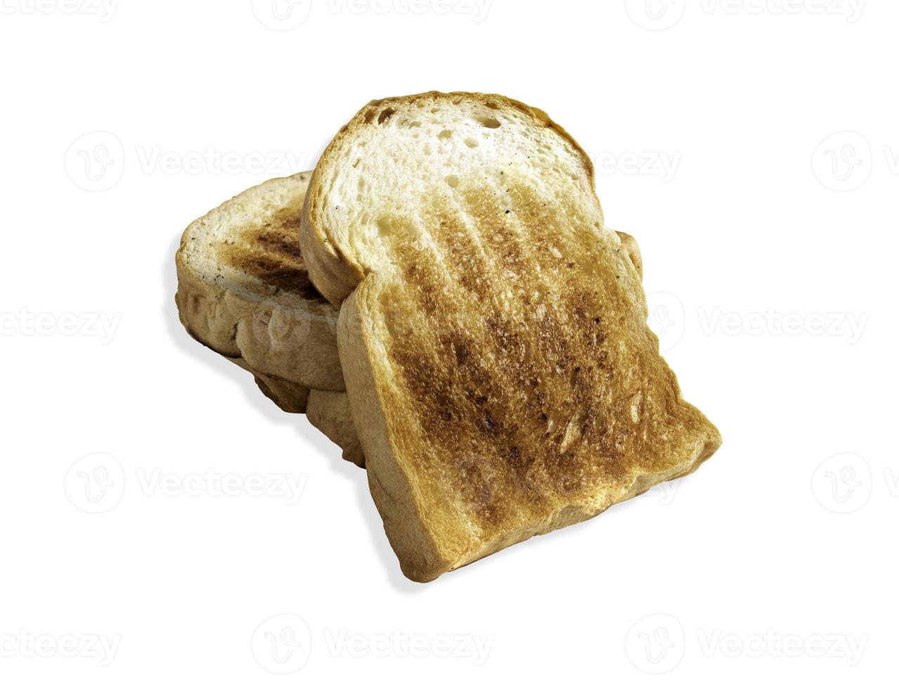 3 fette di pane tostato isolate su uno sfondo bianco foto