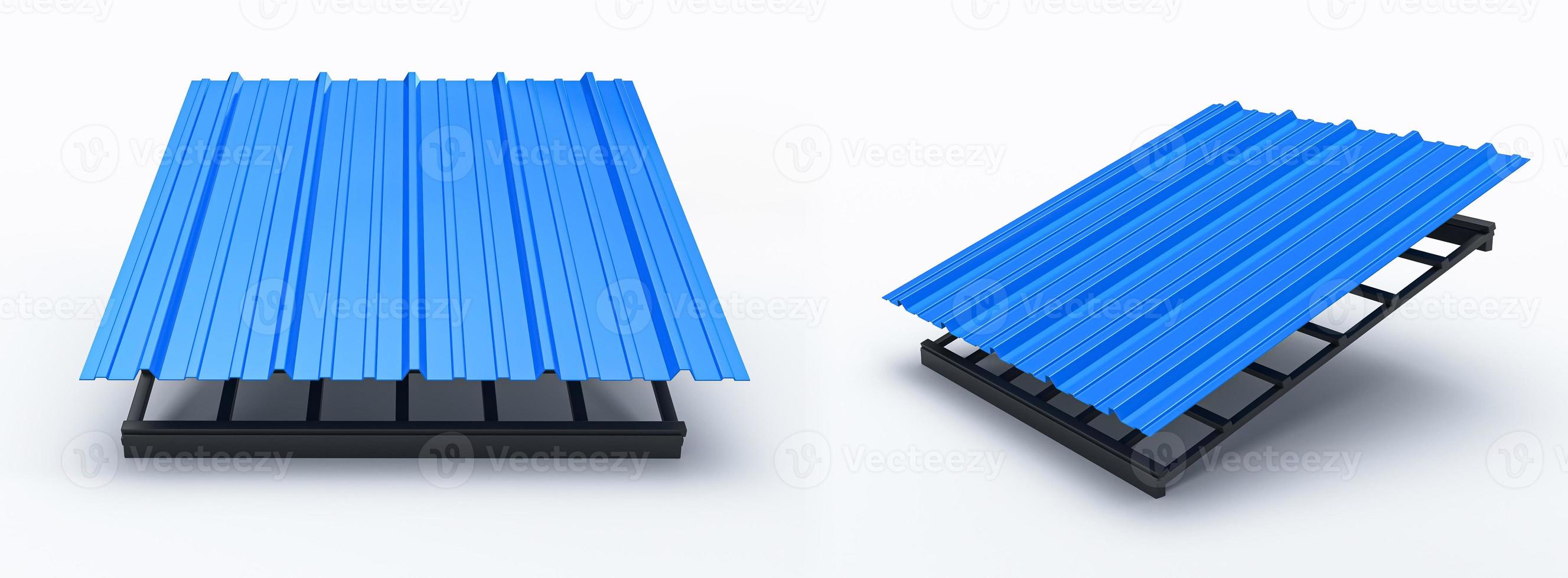 copertura in pvc metallo plastica su sfondo bianco, tegola blu isolata su sfondo bianco, piastrella con struttura rendering 3d illustrazione 3d foto