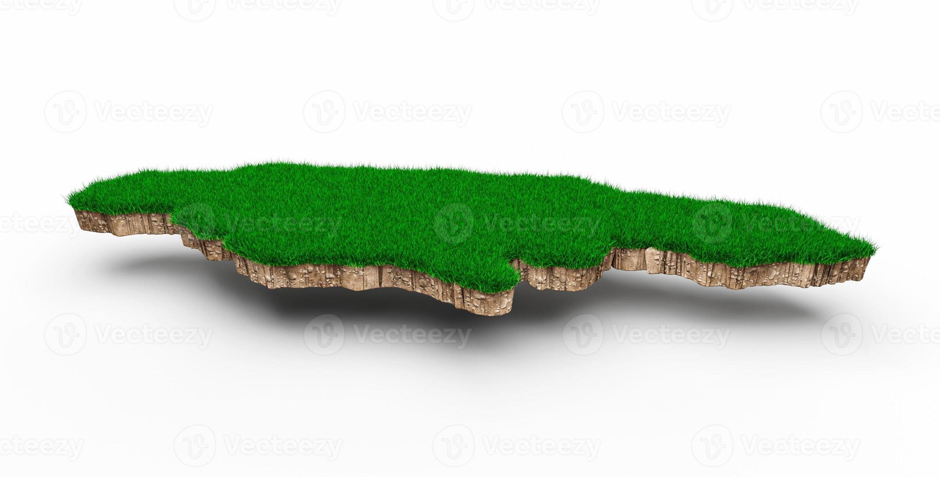 Giamaica mappa suolo geologia sezione trasversale con erba verde e roccia terreno texture 3d illustrazione foto