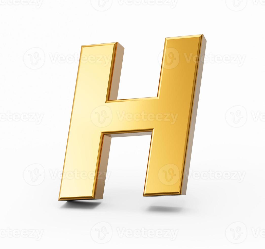 alfabeto dorato h su sfondo bianco isolato 3d lettere dorate numeri illustrazione 3d foto