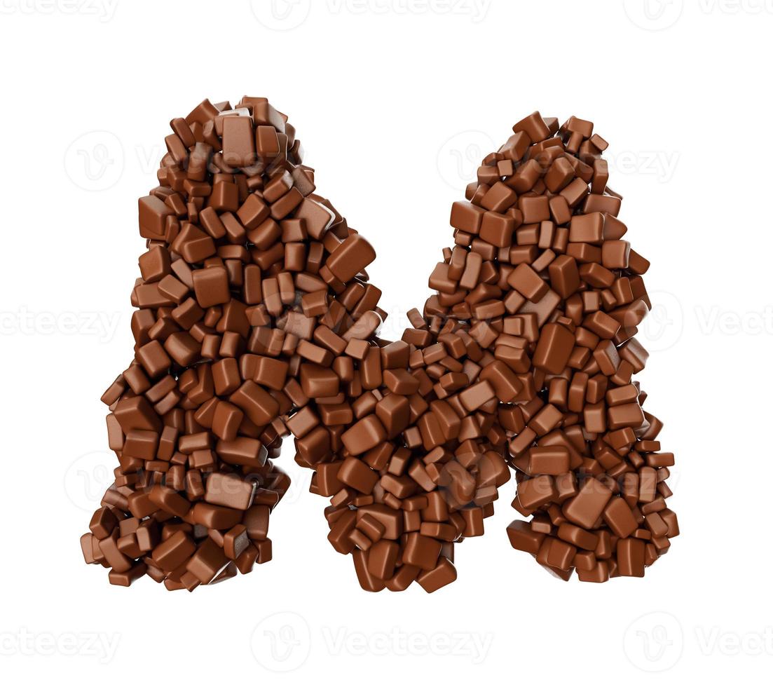 lettera m fatta di pezzi di cioccolato pezzi di cioccolato alfabeto lettera m 3d illustrazione foto