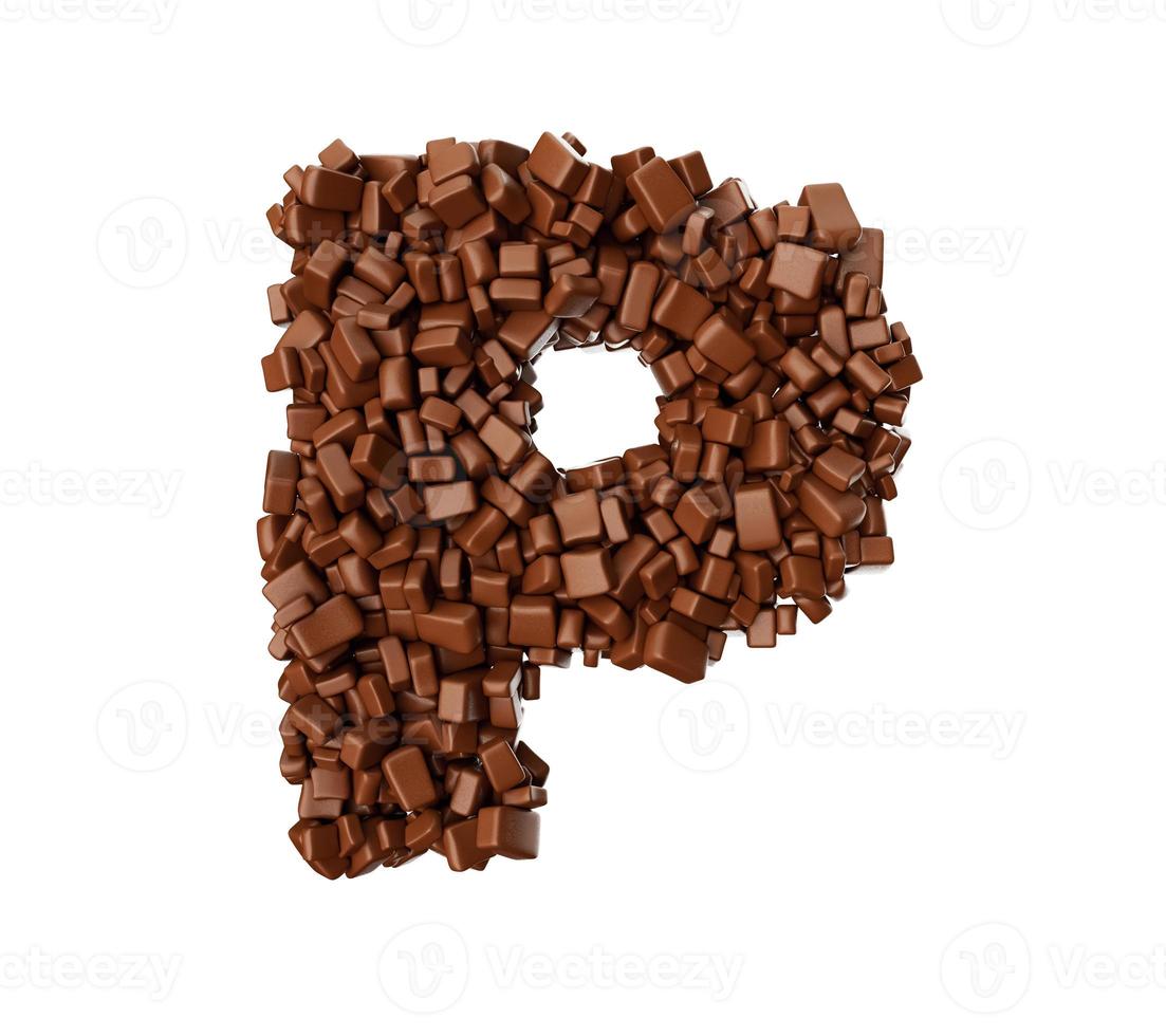 lettera p fatta di pezzi di cioccolato pezzi di cioccolato alfabeto lettera p 3d illustrazione foto