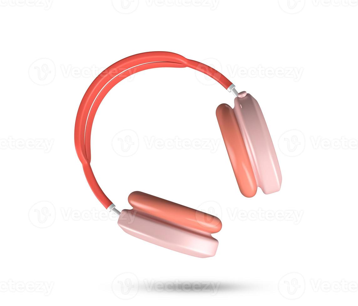 icona della cuffia auricolare 3d. cuffia audio con accenti rosa. Cuffie wireless 3d in stile minimal. ascoltare musica gadget. strumenti musicali audio. illustrazione resa 3D. foto