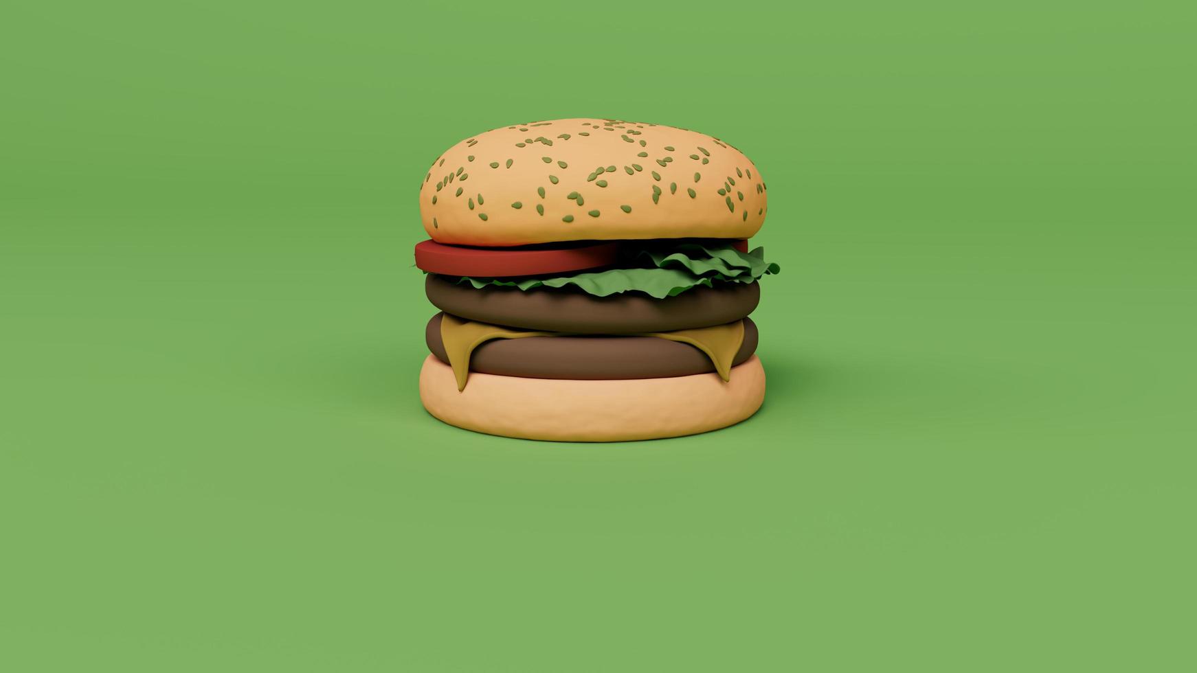 fast food per hamburger. hamburger con carne e formaggi, rendering 3d di pomodoro foto