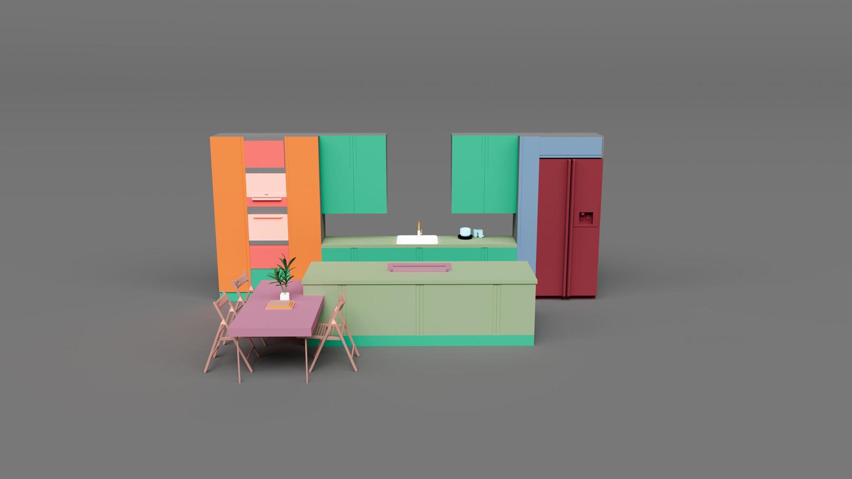 illustrazione di rendering 3d dell'armadio da cucina foto