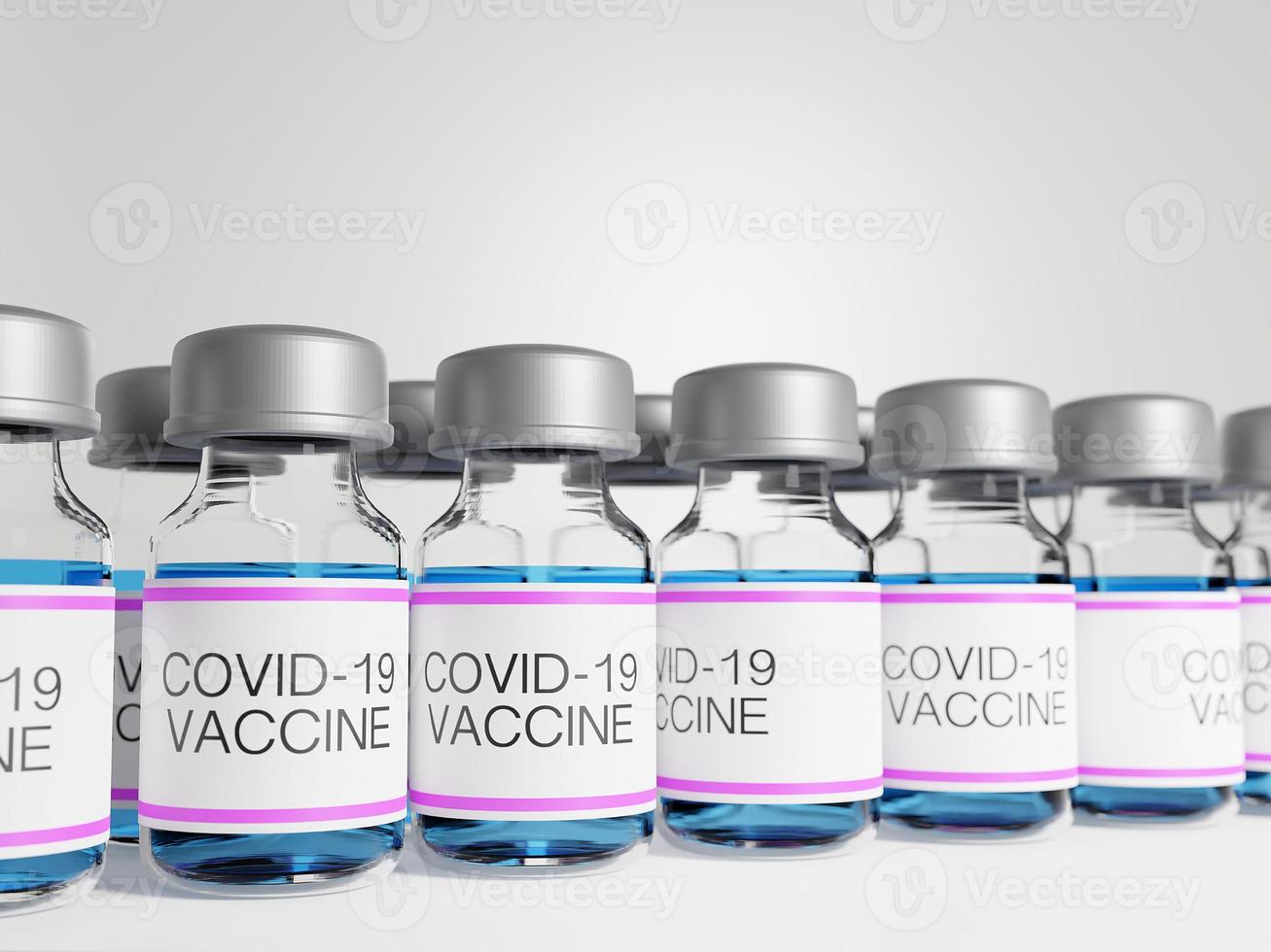 Rendering 3D di bottiglie di vaccini covid-19 foto