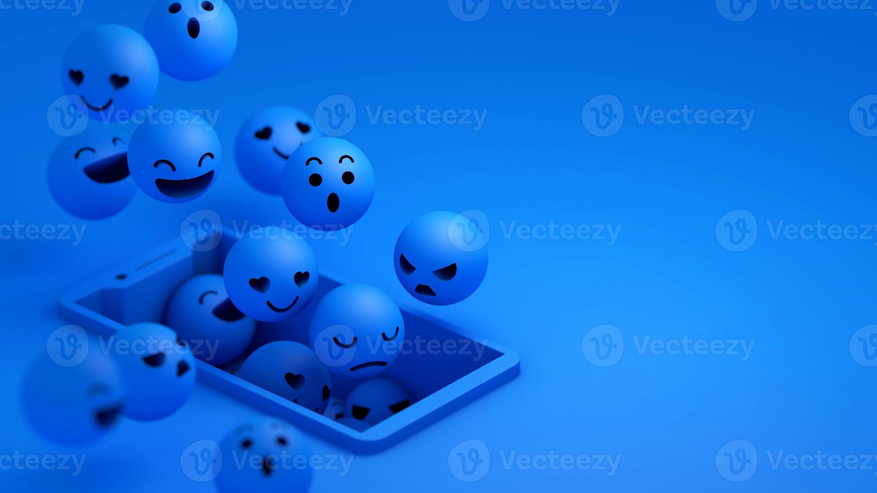 emozione emoji cerchio blu galleggia sullo schermo dello smartphone foto