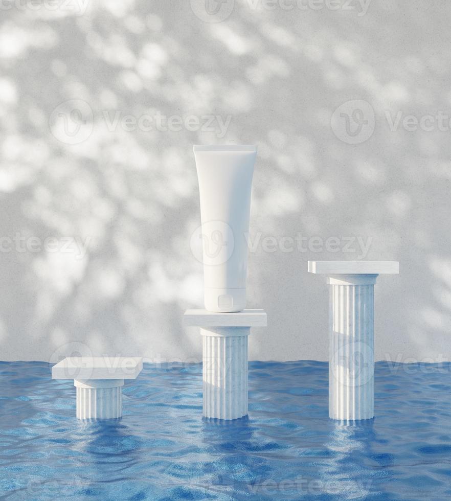 tubo del prodotto di bellezza cosmetica sulla piattaforma del prodotto illustrazione di rendering 3d foto