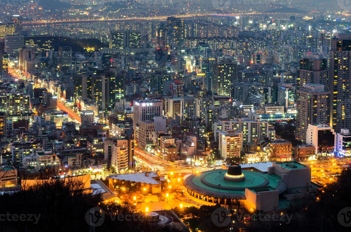 Seoul di notte, Corea del Sud skyline della città foto