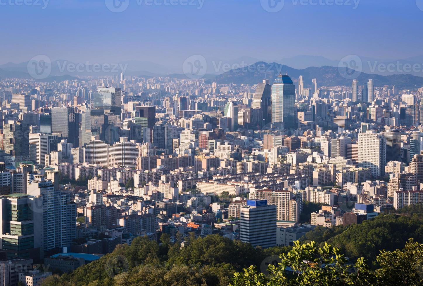 città di Seoul e skyline del centro nel tramonto, Corea del sud foto