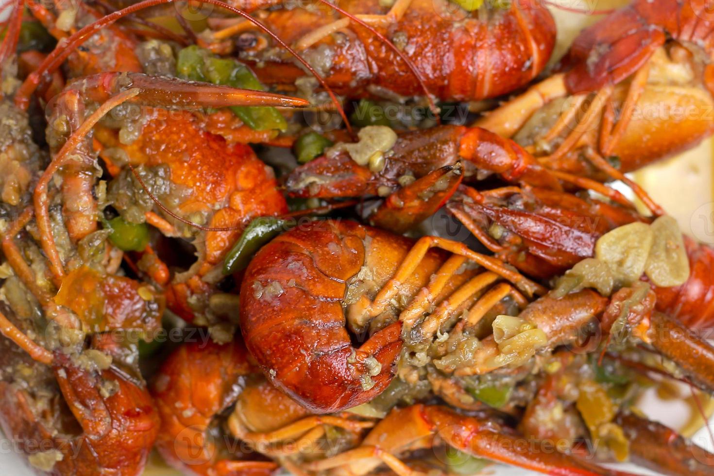 Super piccante peperoncino verde gamberi aragosta cucina di mare, cibo sano foto