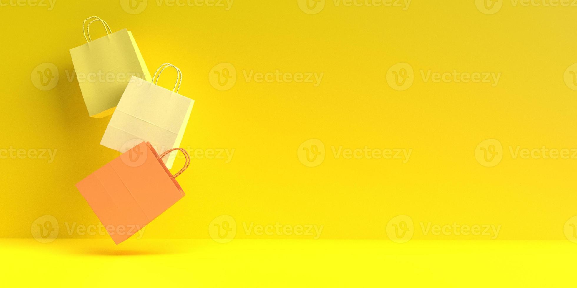 borsa giallo arancione rosso bianco colore dorato sfondo carta parati copia spazio decorazione ornamento affari shopping venerdì vendita negozio vendita al dettaglio prodotto speciale sorpresa commerciale sconto consumatore.3d rendering foto