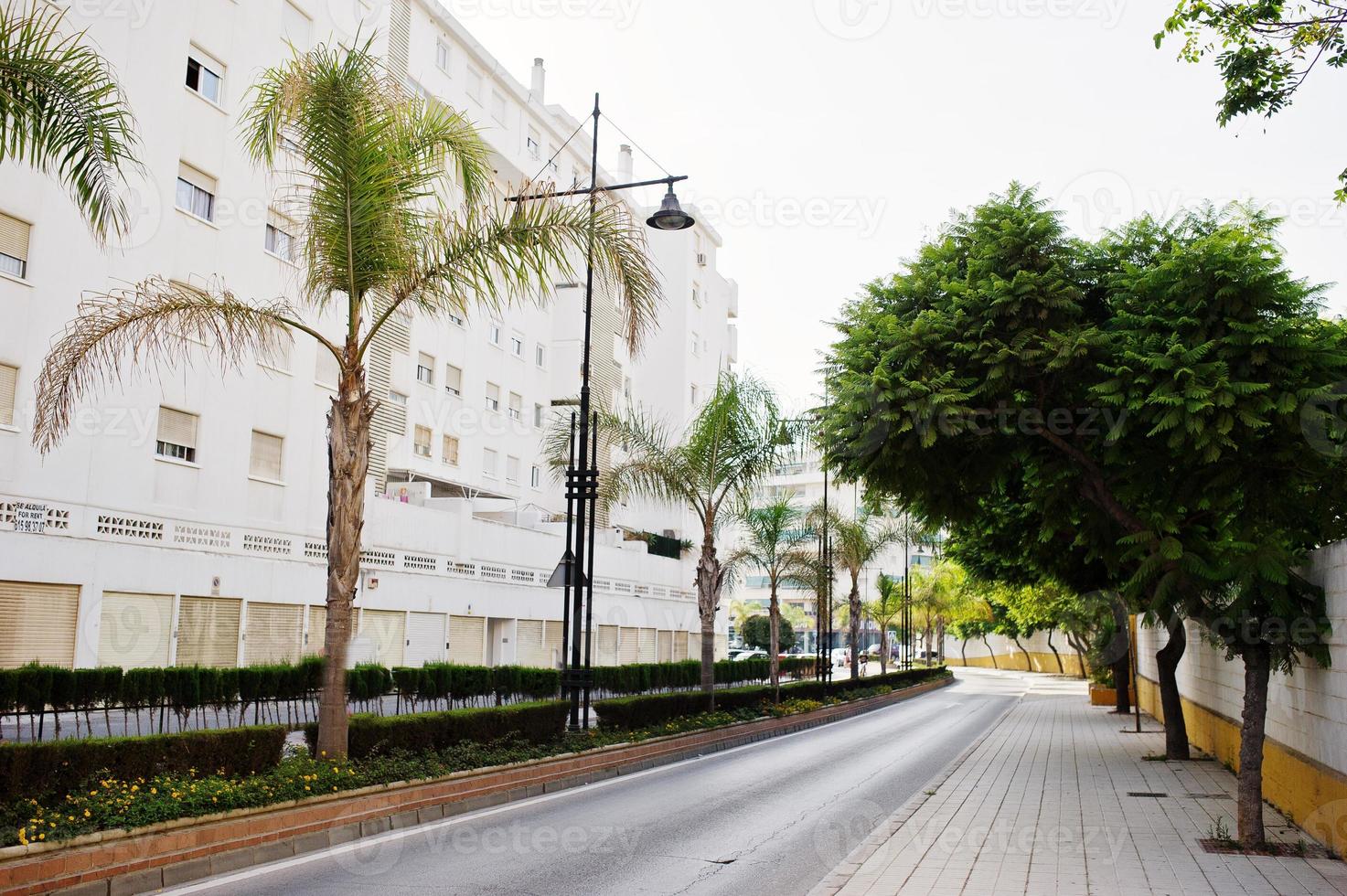 strade con l'architettura degli edifici della città turistica e la vegetazione tropicale. foto