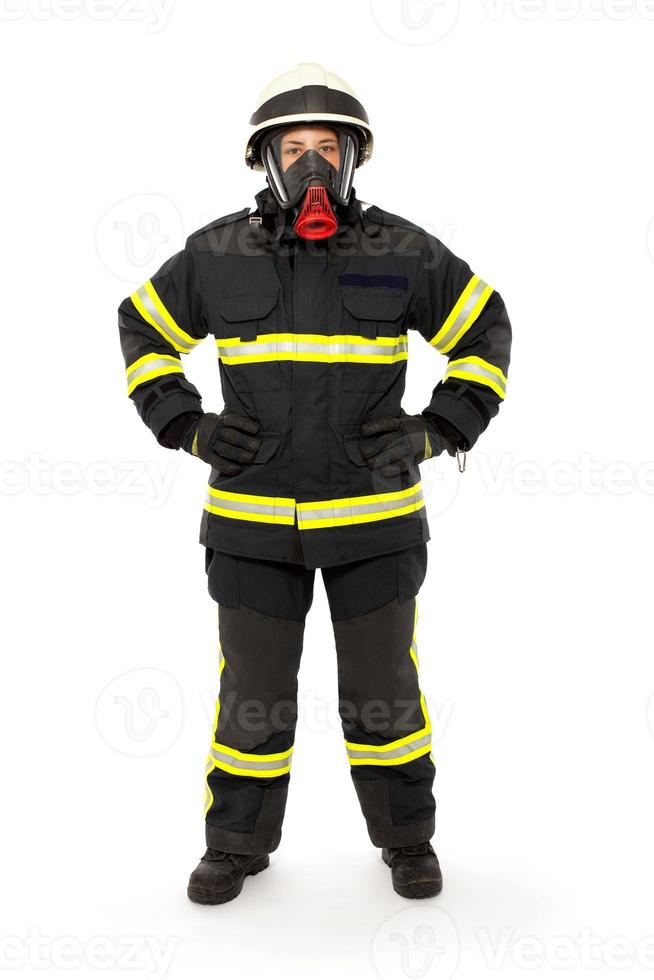 pompiere con maschera e tuta protettiva foto