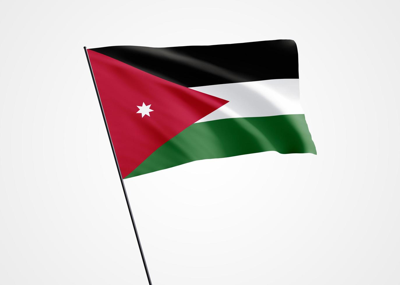 bandiera della giordania che vola in alto sullo sfondo bianco isolato. 25 maggio giordania festa dell'indipendenza collezione bandiera nazionale mondiale collezione bandiera nazionale mondiale foto