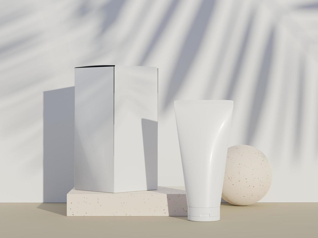 Rendering 3d di prodotti per la cura della pelle di cosmetici vuoti o imballaggi per mock up. disegno terrazzo. concetto di sapone e spa di bellezza. lozione olio idratante per la salute della pelle. design premium e di lusso per il branding. foto