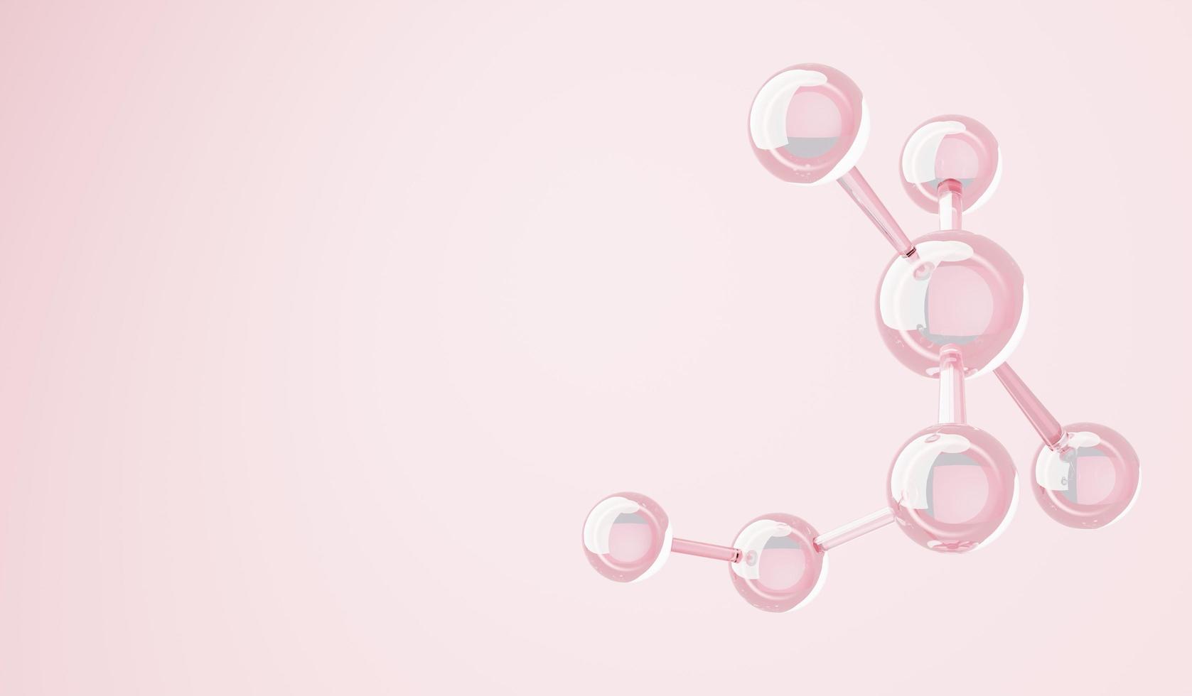 Rendering 3d di un semplice legame chimico nella cellula o nelle molecole laterali. l'associato di atomi, ioni, legame e molecole. sfondo di bolla di goccia di liquido. legame covalente. interazione biochimica. foto