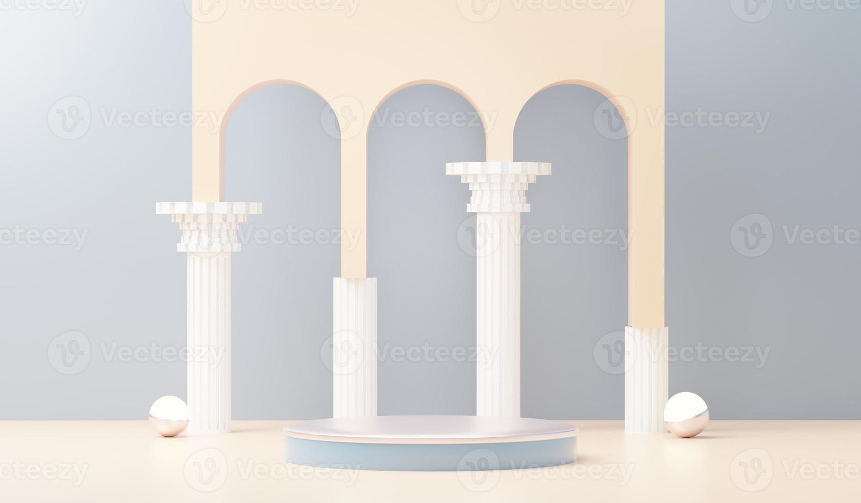 Piattaforma di visualizzazione astratta del podio di rendering 3d per la presentazione e la pubblicità del prodotto. sfondo di scena minimale con un design pulito. piedistallo vuoto per mock up. palcoscenico vuoto con colori pastello per cosmetici. foto