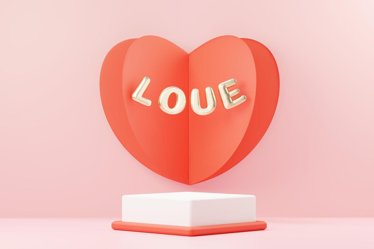 3d rendono scena dolce minima con podio di visualizzazione per mock up e presentazione del marchio del prodotto. piedistallo rosa per il tema di San Valentino. sfondo carino bel cuore. stile di design del giorno dell'amore. foto