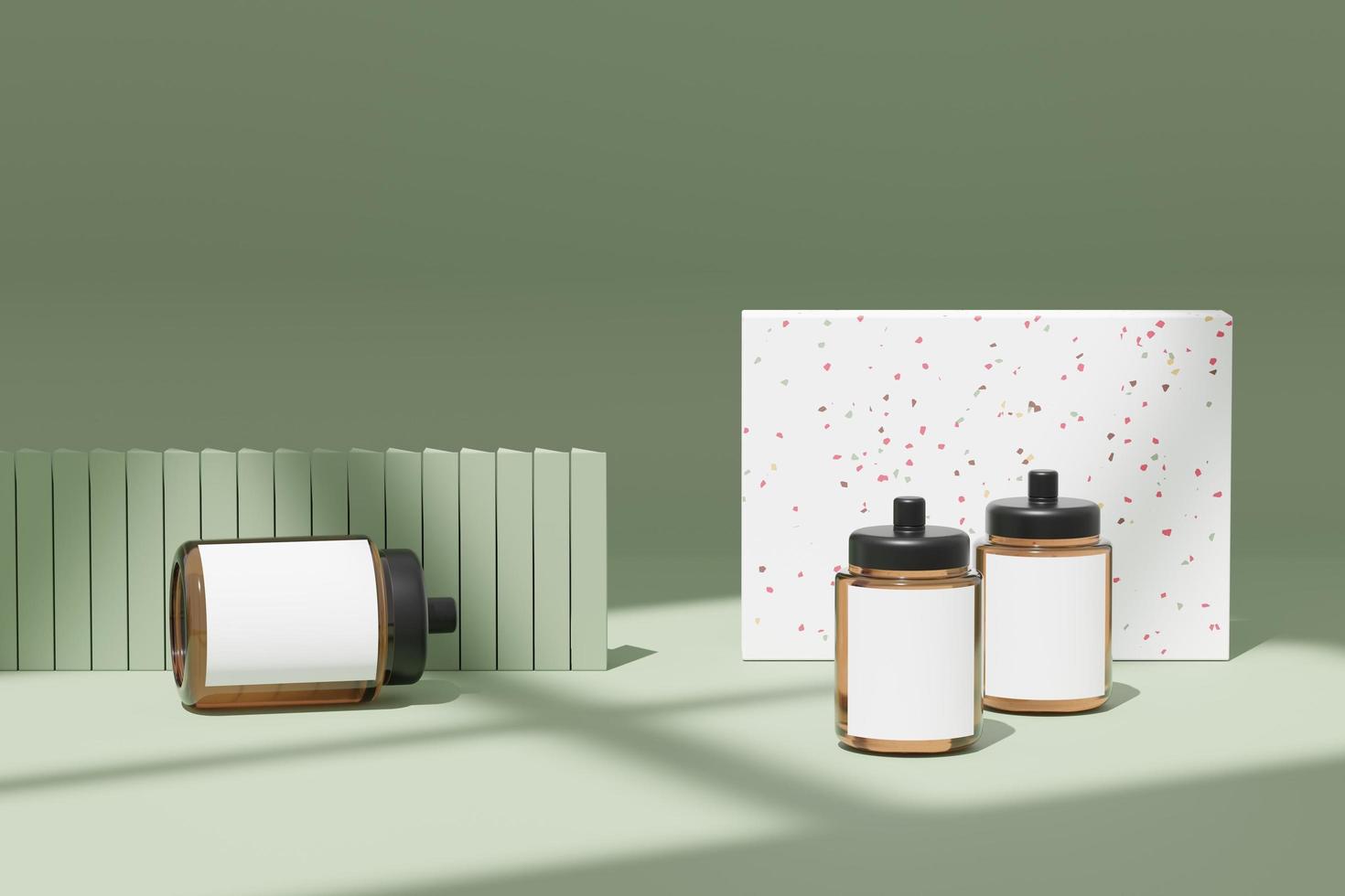 Rendering 3d di prodotti per la cura della pelle di cosmetici vuoti o imballaggi per mock up. disegno terrazzo. concetto di sapone e spa di bellezza. lozione olio idratante per la salute della pelle. design premium e di lusso per il branding. foto