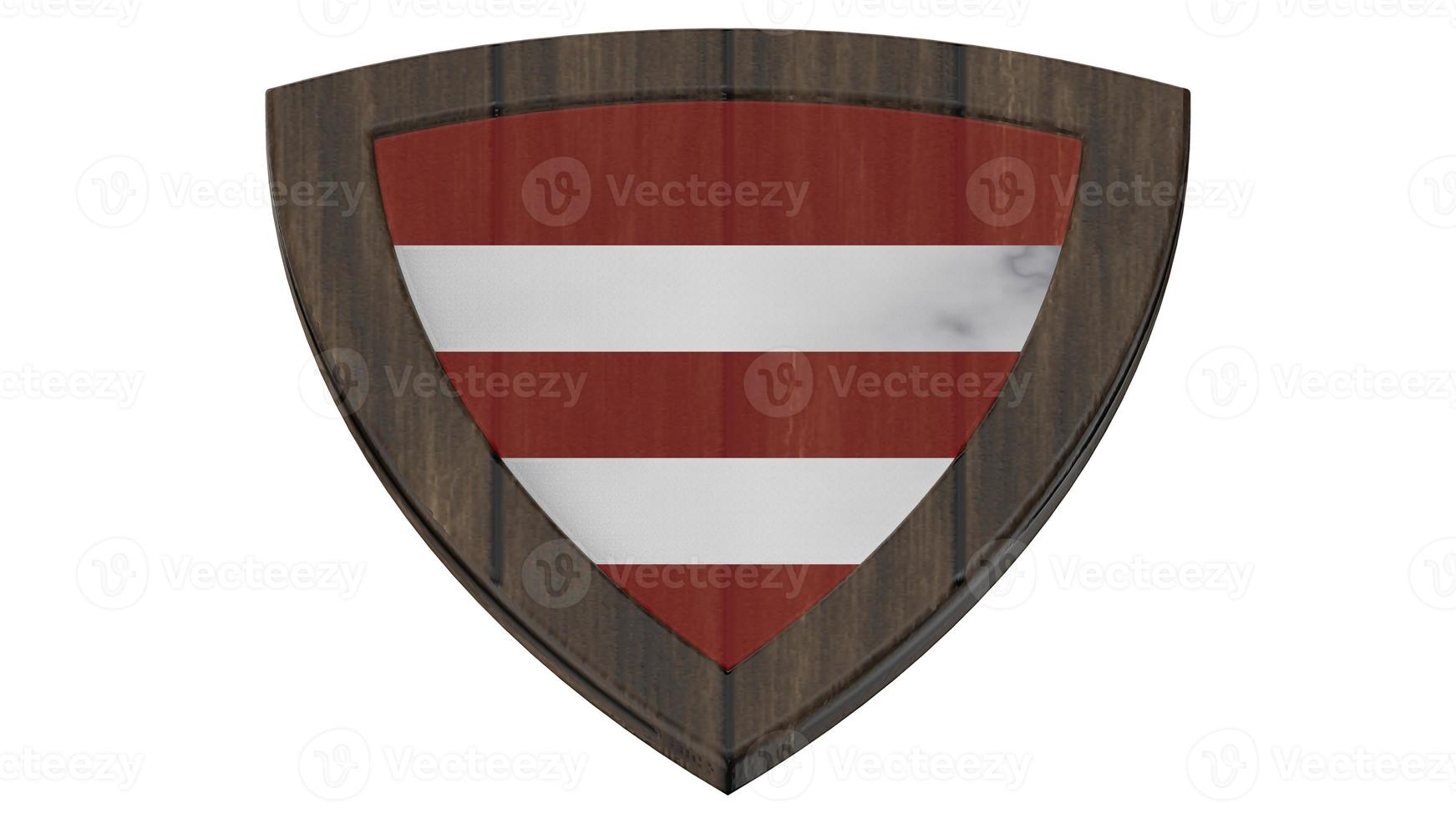 scudo rosso e bianco legno medievale illustrazione 3d rendering foto