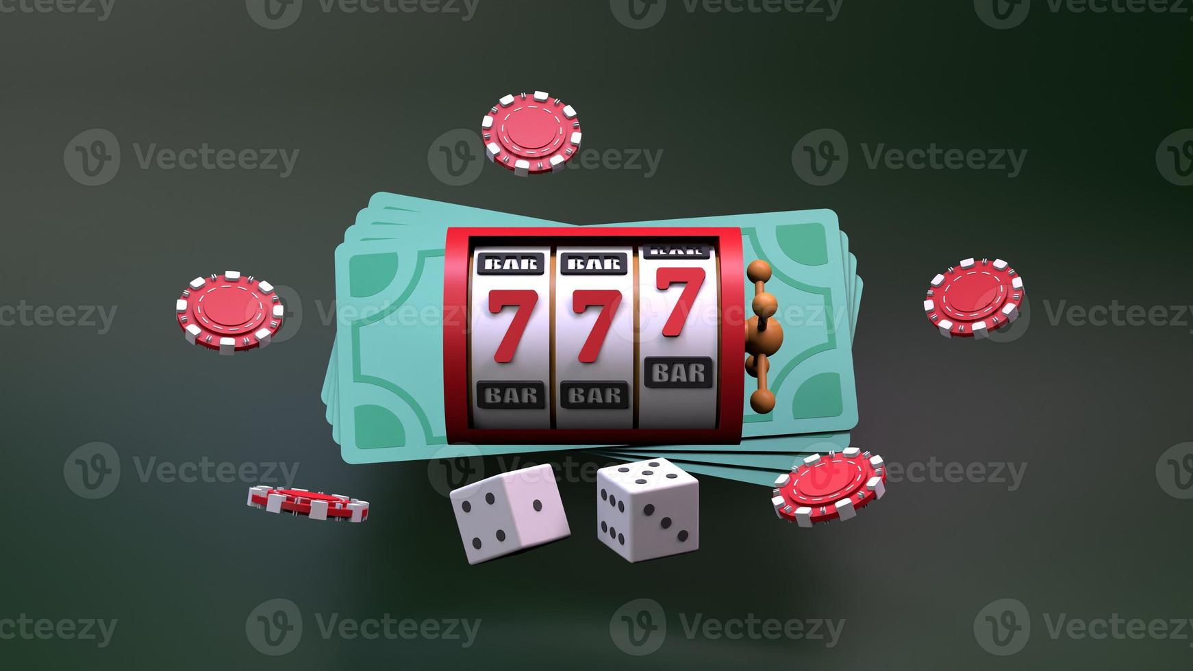 elemento del casinò slot machine con combinazione vincente e denaro. renderizzare in 3d. foto