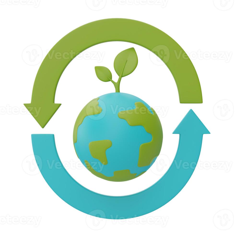 globo mondiale con piantina, buona giornata della terra, giornata mondiale dell'ambiente, eco friendly, rendering 3d. foto
